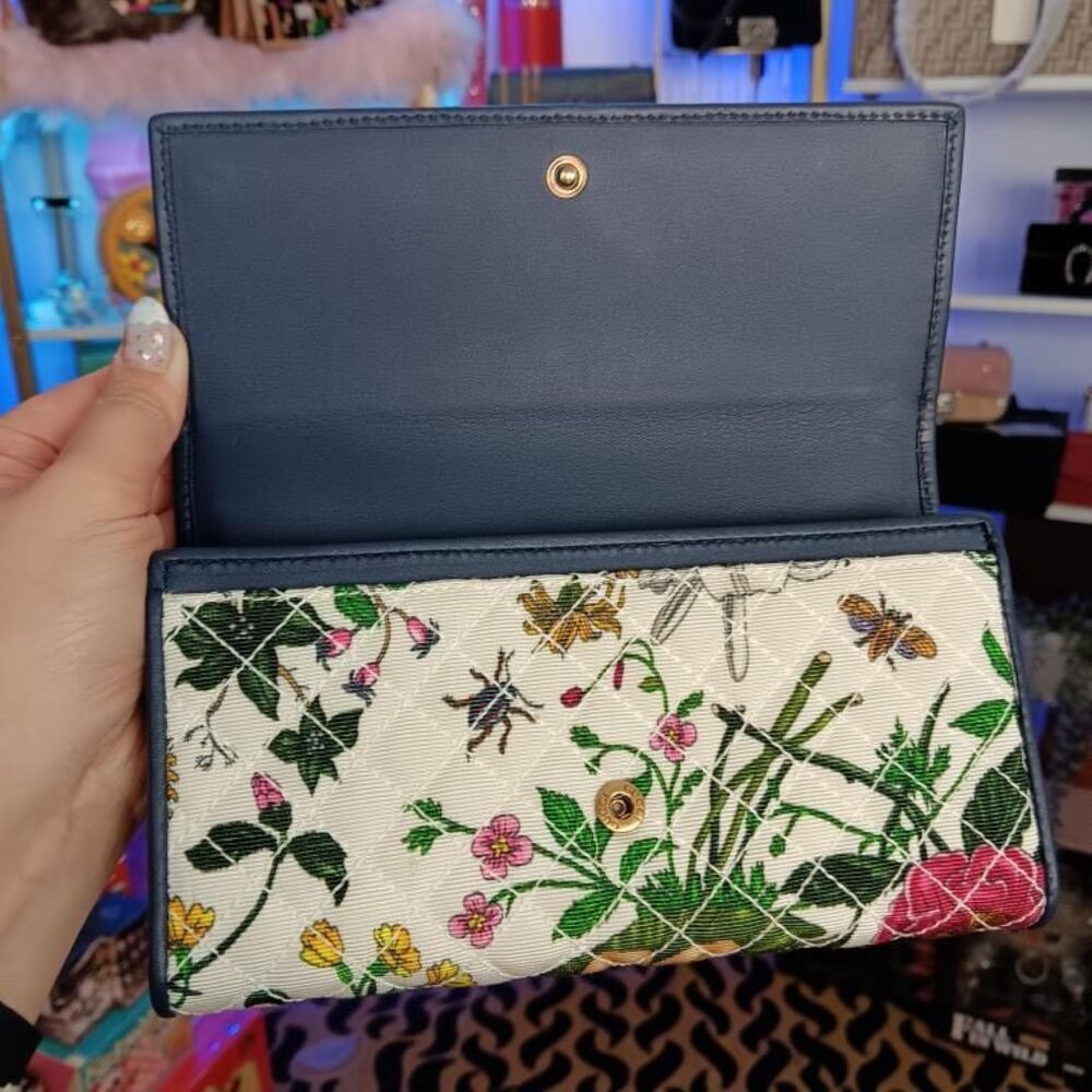 New In Box Gucci Zumi Continental Wallet Quilted Flora Canvas Full Set - Picture 8 of 14